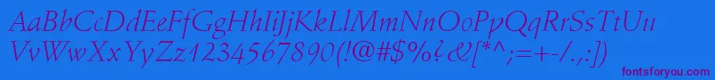 En savoir plus sur la police StempelSchneidlerLtLightItalic Police StempelSchneidlerLtLightItalic – polices violettes sur fond bleu