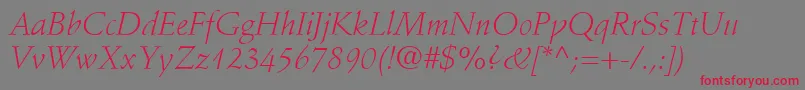 フォントStempelSchneidlerLtLightItalic – 赤い文字の灰色の背景