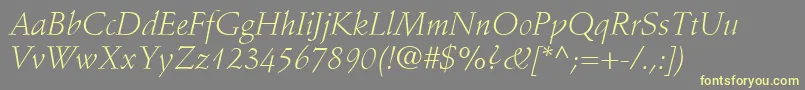 Weitere Informationen zur StempelSchneidlerLtLightItalic-Schriftart StempelSchneidlerLtLightItalic-Schriftart – Gelbe Schriften auf grauem Hintergrund