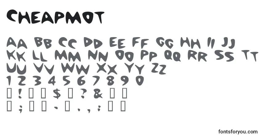 Czcionka Cheapmot – alfabet, cyfry, specjalne znaki