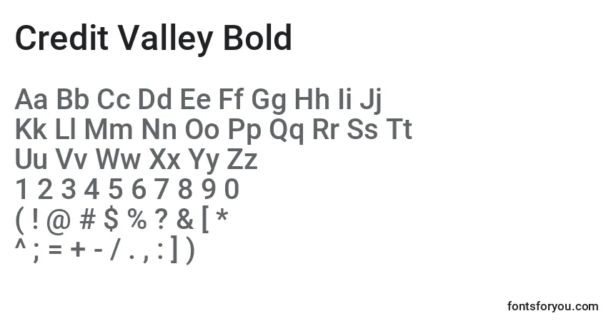 Шрифт Credit Valley Bold – алфавит, цифры, специальные символы