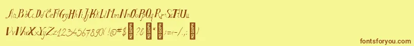フォントSalvatstudyRegular – 茶色の文字が黄色の背景にあります。