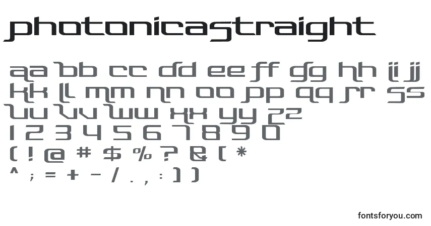 A fonte PhotonicaStraight – alfabeto, números, caracteres especiais