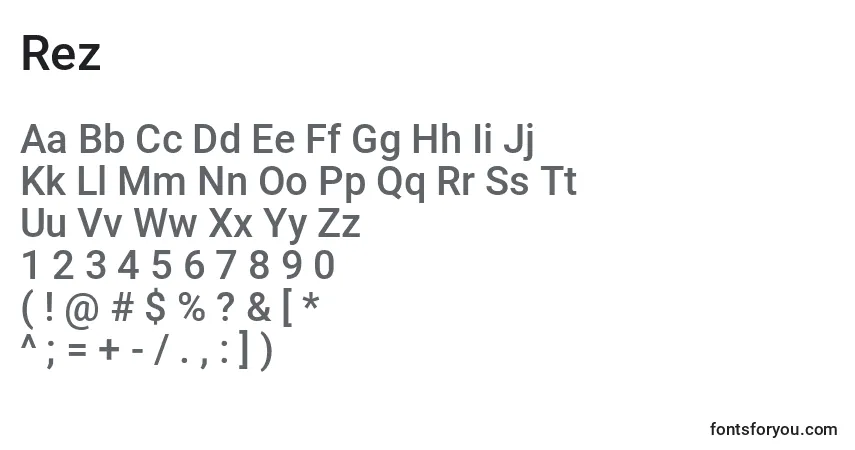 A fonte Rez – alfabeto, números, caracteres especiais