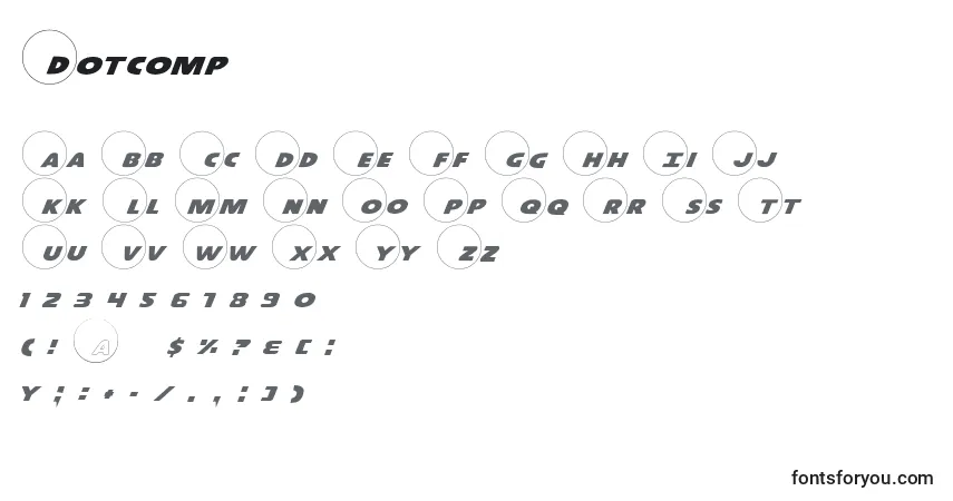 Czcionka Dotcomp – alfabet, cyfry, specjalne znaki