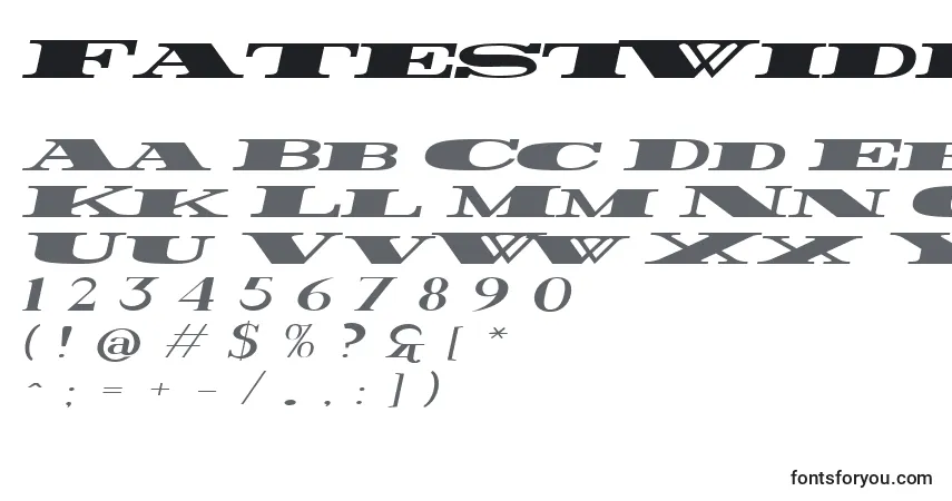 Шрифт FatestWidestItalic – алфавит, цифры, специальные символы