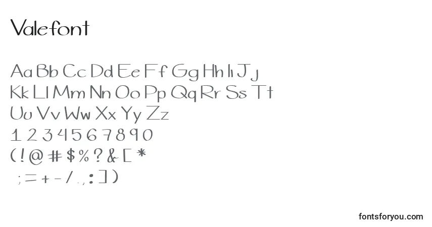 A fonte Valefont – alfabeto, números, caracteres especiais