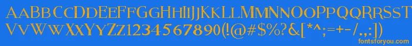 フォントModernSerifEroded – オレンジ色の文字が青い背景にあります。