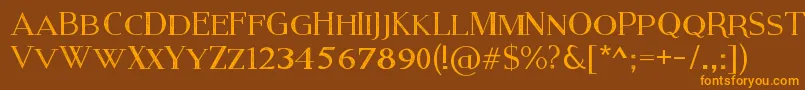 フォントModernSerifEroded – オレンジ色の文字が茶色の背景にあります。