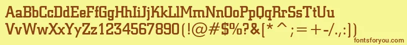 フォントSquareSlabserif711MediumBt – 茶色の文字が黄色の背景にあります。