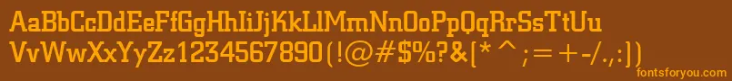 フォントSquareSlabserif711MediumBt – オレンジ色の文字が茶色の背景にあります。