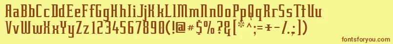 フォントEquine ffy – 茶色の文字が黄色の背景にあります。