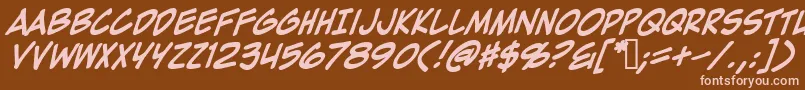 ZapRaygunV2.0Italic-fontti – vaaleanpunaiset fontit ruskealla taustalla