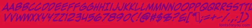 Fonte ZapRaygunV2.0Italic – fontes roxas em um fundo vermelho