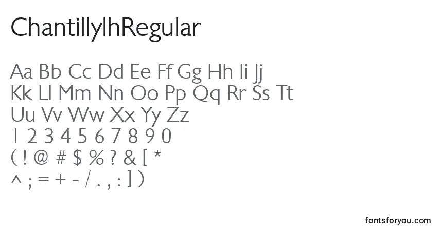 A fonte ChantillylhRegular – alfabeto, números, caracteres especiais