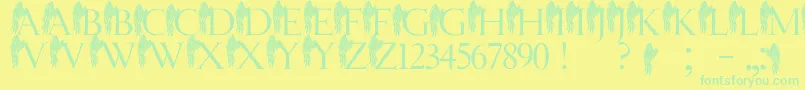 フォントJmhAngelusI – 黄色い背景に緑の文字