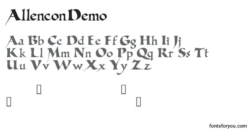 Czcionka AllenconDemo – alfabet, cyfry, specjalne znaki