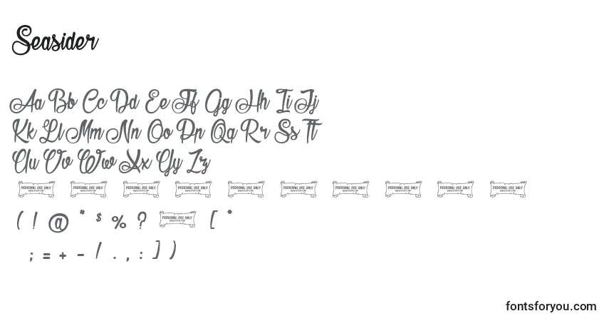Schriftart Seasider – Alphabet, Zahlen, spezielle Symbole