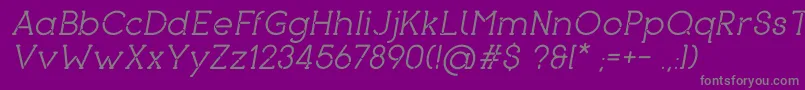 PironItalic-fontti – harmaat kirjasimet violetilla taustalla