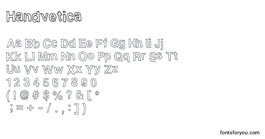 A fonte Handvetica – alfabeto, números, caracteres especiais