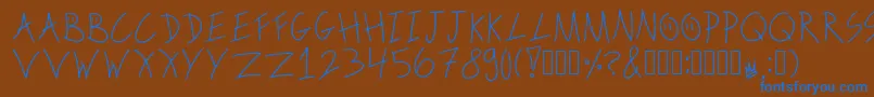 Fonte ScribbleonthebusRegular – fontes azuis em um fundo marrom