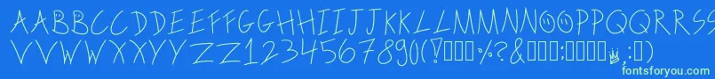 ScribbleonthebusRegular Font – Green Fonts on Blue Background