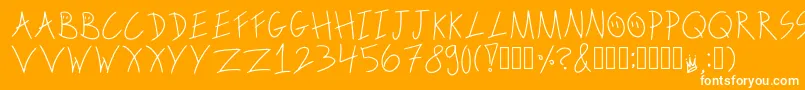 ScribbleonthebusRegular-Schriftart – Weiße Schriften auf orangefarbenem Hintergrund