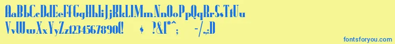 フォントRadioran – 青い文字が黄色の背景にあります。