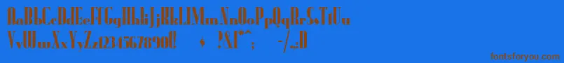 フォントRadioran – 茶色の文字が青い背景にあります。