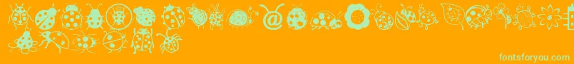 LadybugDings-Schriftart – Grüne Schriften auf orangefarbenem Hintergrund