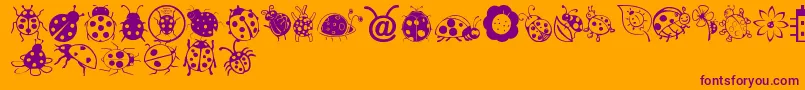 LadybugDings-Schriftart – Violette Schriften auf orangefarbenem Hintergrund