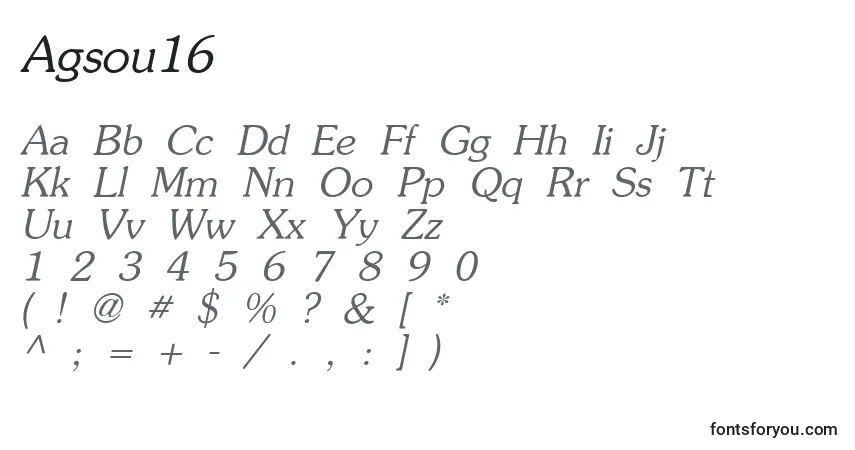 A fonte Agsou16 – alfabeto, números, caracteres especiais