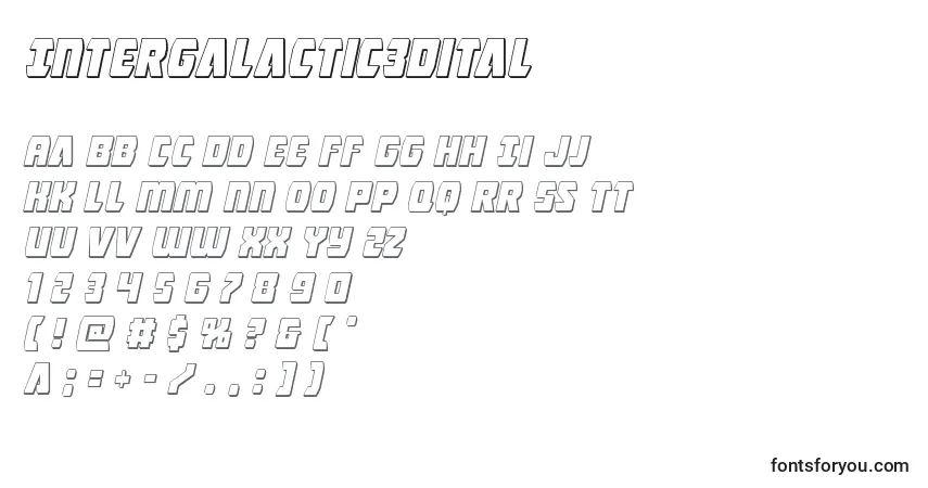 A fonte Intergalactic3Dital – alfabeto, números, caracteres especiais