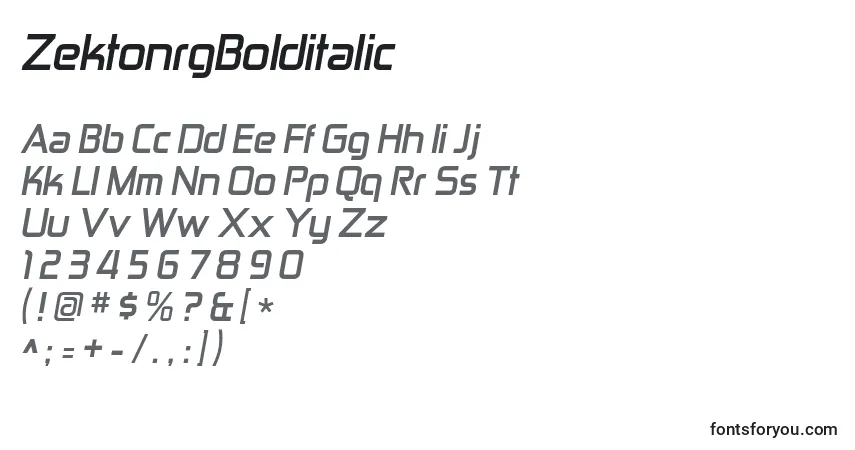 A fonte ZektonrgBolditalic – alfabeto, números, caracteres especiais