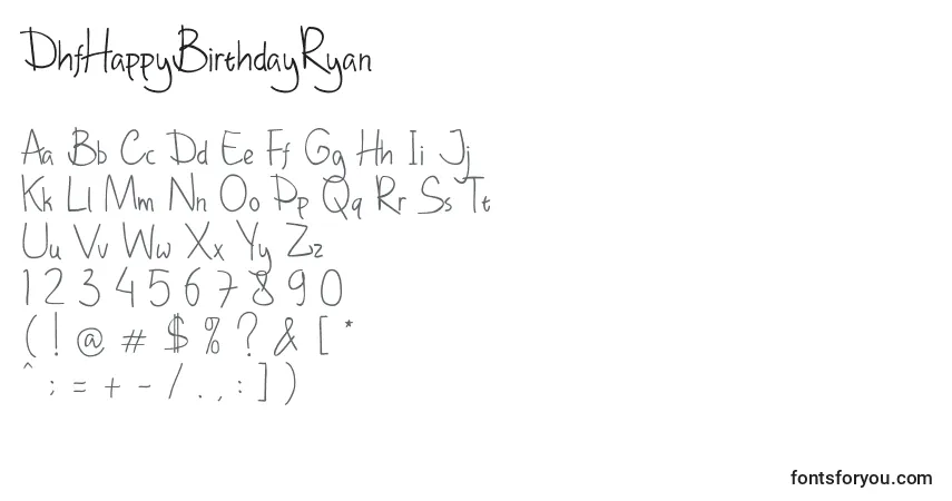 Шрифт DhfHappyBirthdayRyan – алфавит, цифры, специальные символы