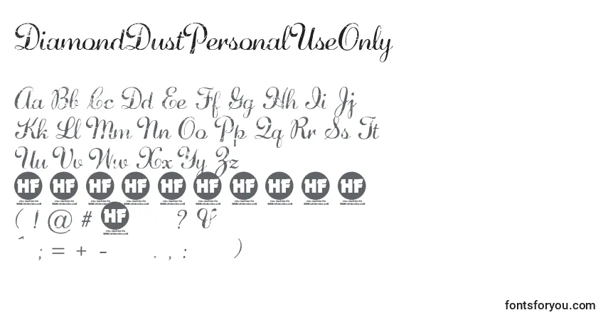Czcionka DiamondDustPersonalUseOnly – alfabet, cyfry, specjalne znaki