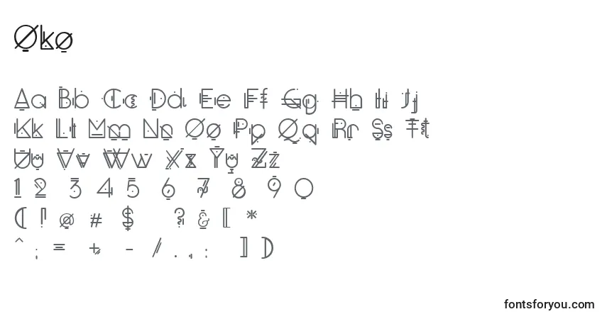 Schriftart Oko – Alphabet, Zahlen, spezielle Symbole