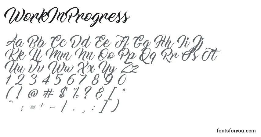 WorkInProgress-fontti – aakkoset, numerot, erikoismerkit