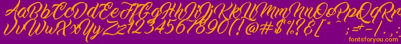 WorkInProgress-Schriftart – Orangefarbene Schriften auf violettem Hintergrund