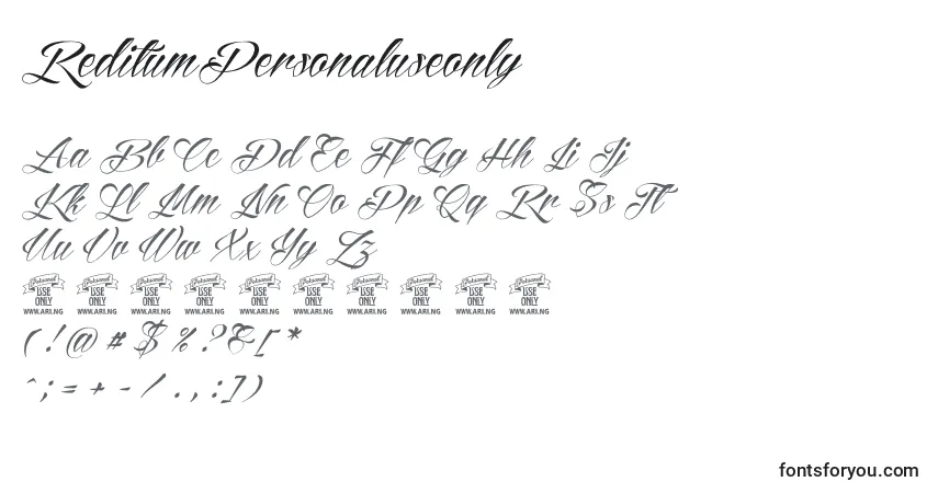 A fonte ReditumPersonaluseonly – alfabeto, números, caracteres especiais
