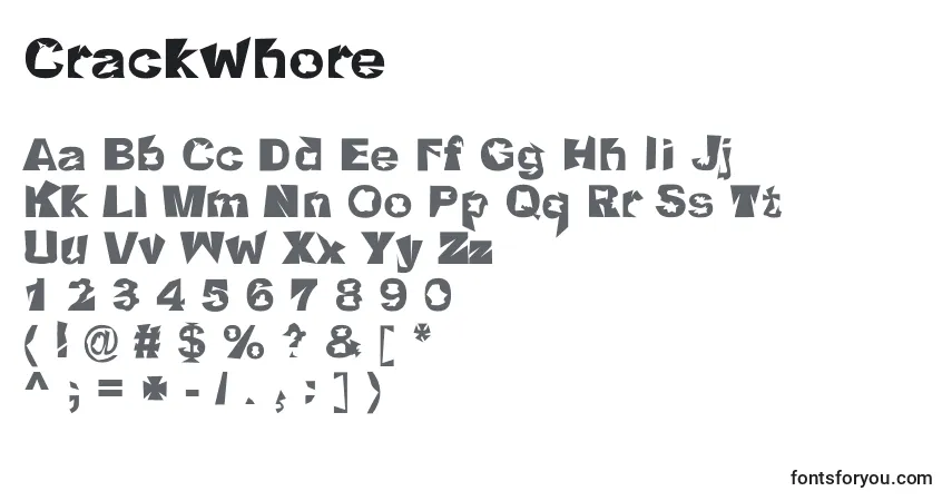Czcionka Crackwhore – alfabet, cyfry, specjalne znaki