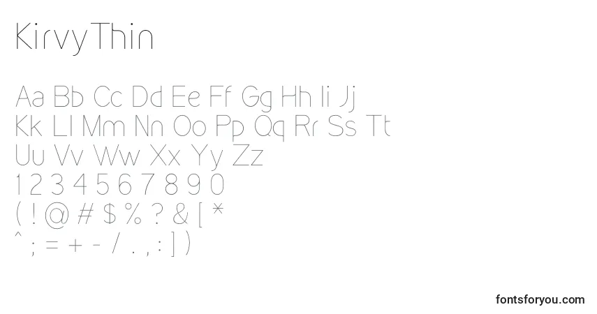 Schriftart KirvyThin – Alphabet, Zahlen, spezielle Symbole