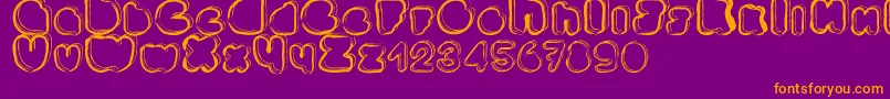 Ponctuation-Schriftart – Orangefarbene Schriften auf violettem Hintergrund