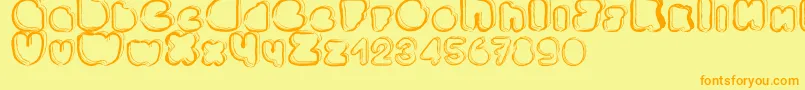 フォントPonctuation – オレンジの文字が黄色の背景にあります。