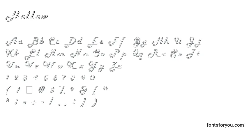 Czcionka Hollow – alfabet, cyfry, specjalne znaki