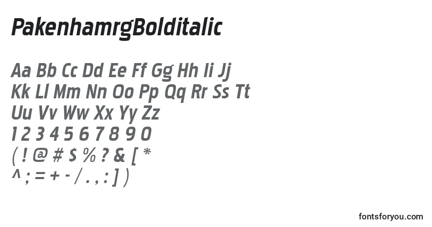 Czcionka PakenhamrgBolditalic – alfabet, cyfry, specjalne znaki