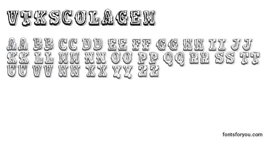 Schriftart Vtkscolagem – Alphabet, Zahlen, spezielle Symbole