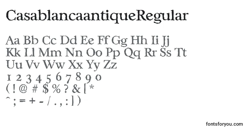 Czcionka CasablancaantiqueRegular – alfabet, cyfry, specjalne znaki