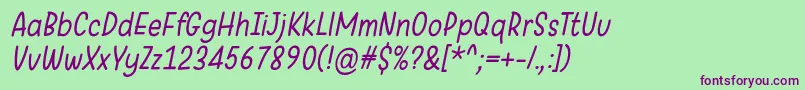 Шрифт WarungKopiLightItalic – фиолетовые шрифты на зелёном фоне