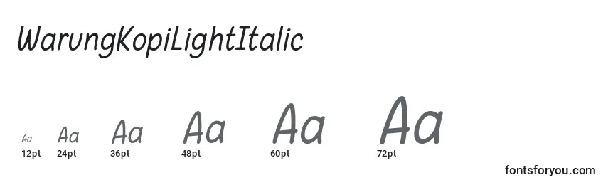 Размеры шрифта WarungKopiLightItalic